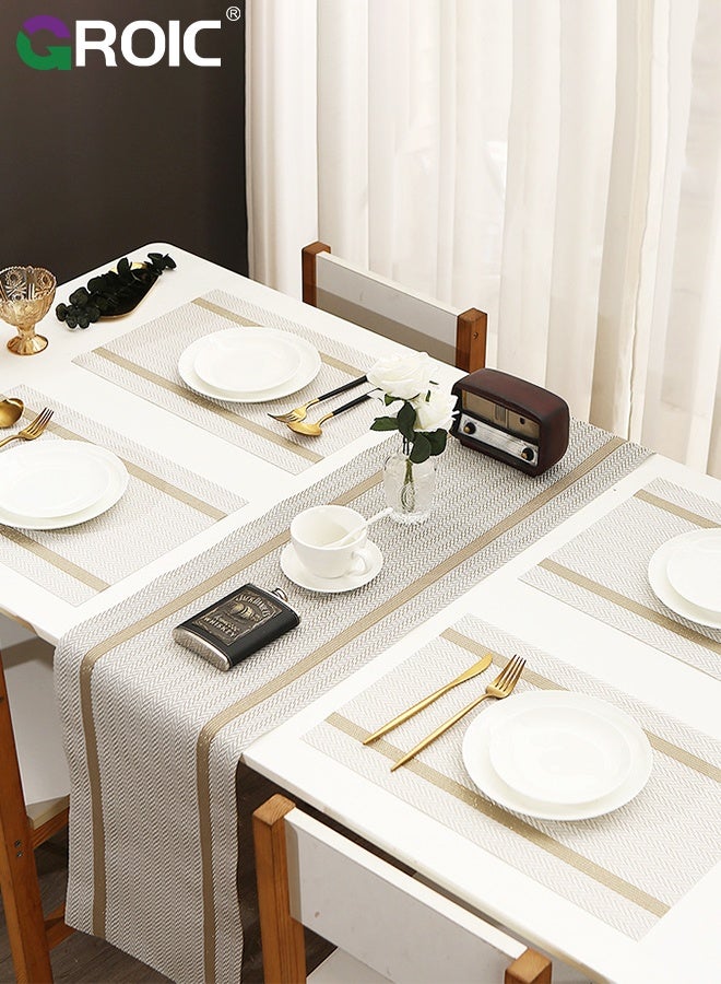 GROIC 7 Pcs Table Flag and Placemat Set, Heat Resistant Waterproof No-Slip Place Mats for Dining Table Kitchen, Washable PVC Table Mats, Restaurant Table Protection, Modern Minimalist Line Decorative Placemats - Image 1